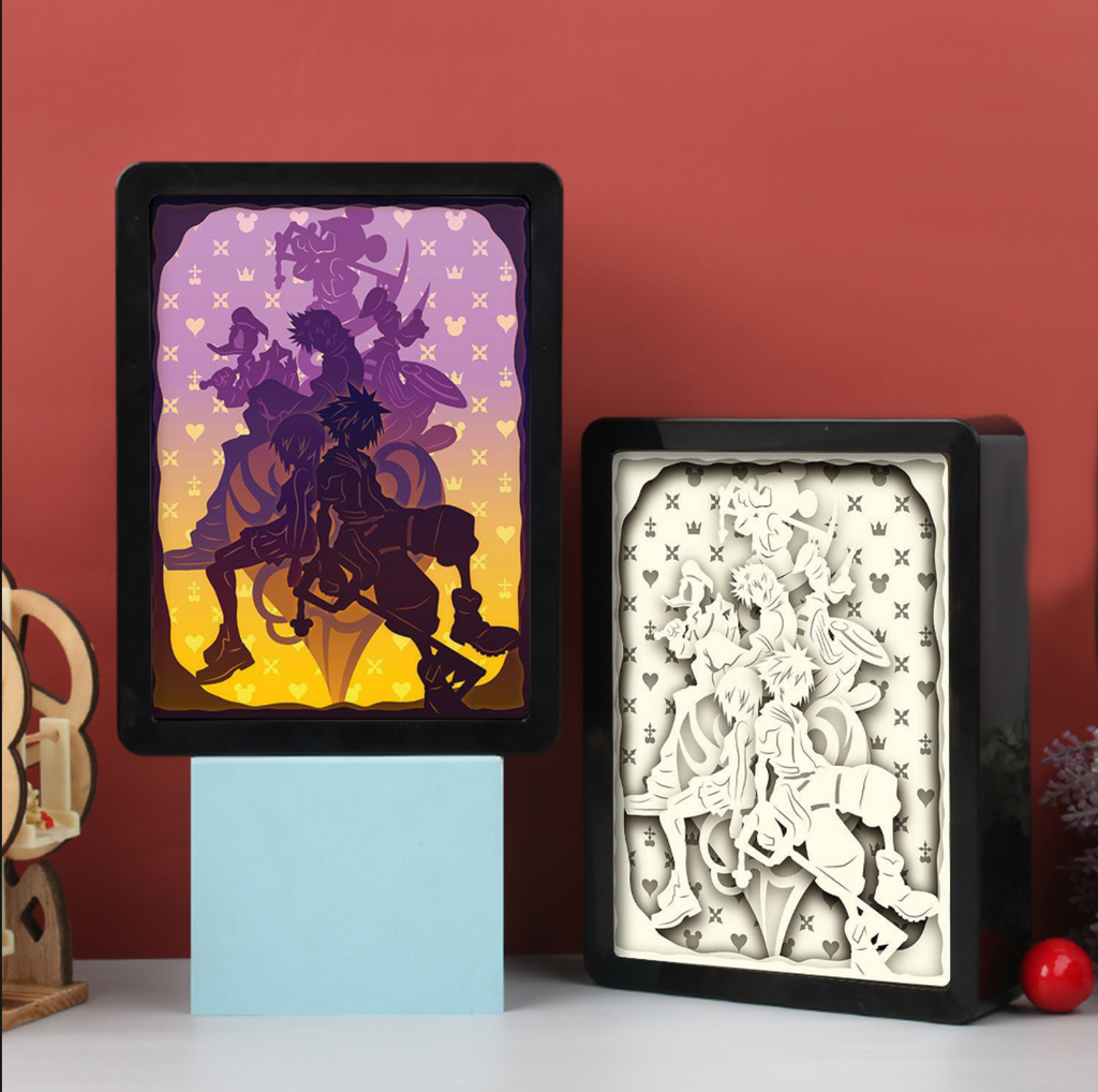Kingdom Hearts 2 Cover Art - Shadow Box Die Cut Paper Art and Color Lighting