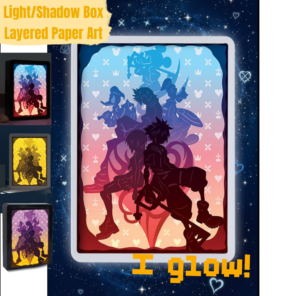 Kingdom Hearts 2 Cover Art - Shadow Box Die Cut Paper Art and Color Lighting