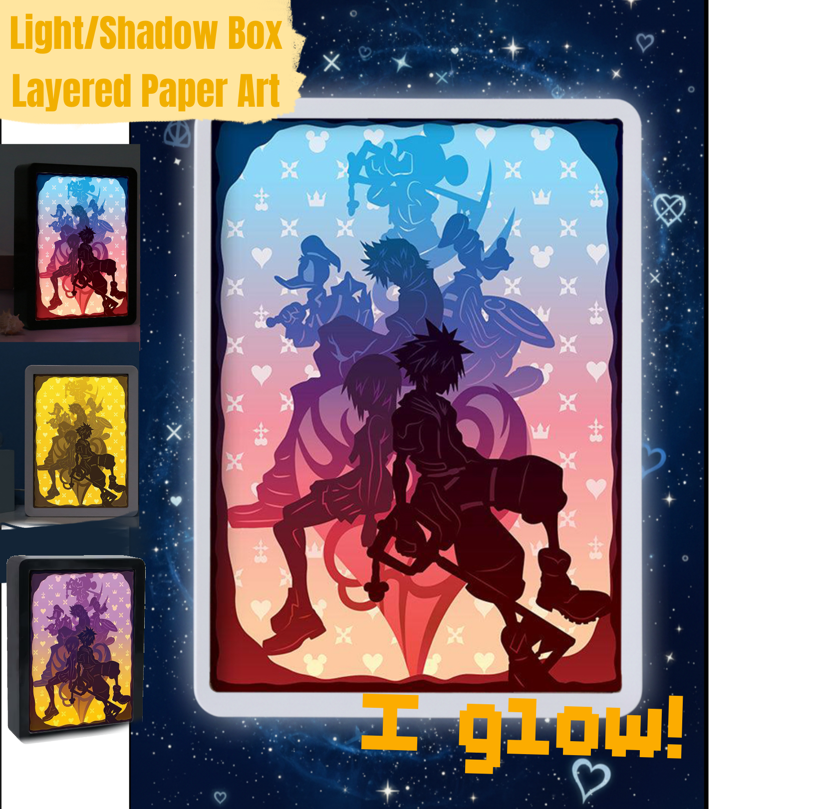 Kingdom Hearts 2 Cover Art - Shadow Box Die Cut Paper Art and Color Lighting
